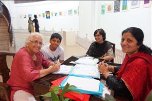 Chitra Vaidya with a visitor to the show