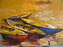 Boats - 1, Painting by Chitra Vaidya, Acrylic on Canvas, 24 x 30 inches