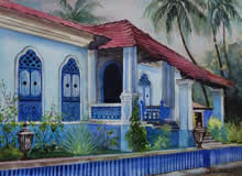 Blue House, Painting by Chitra Vaidya