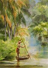 Backwaters, Kerala, Painting by Chitra Vaidya, Watercolour on Paper, 14 x 10 inches
