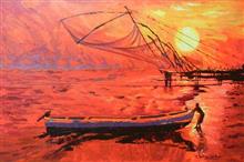 Chinese Fishing nets - 1, Painting by Chitra Vaidya, Acrylic on Canvas, 24 x 36 inches