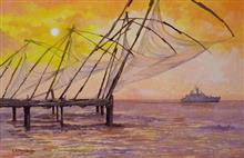 Chinese Fishing nets - 2, Painting by Chitra Vaidya, Acrylic on Canvas , 24 x 36 inches