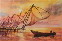 Chinese Fishing nets - 3, Painting by Chitra Vaidya, Watercolour on Paper , 14  x 21 inches