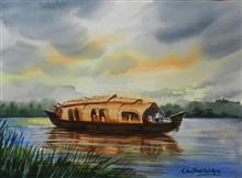 Houseboat, Painting by Chitra Vaidya, Watercolour on Paper, 10 x 14 inches