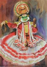 Kathakali, Painting by Chitra Vaidya, Watercolour on Paper, 14 x 10 inches