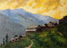 Sojha Vilage, Himachal, Painting by Chitra Vaidya