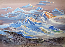 Call of the Himalayas - 3, Painting by Chitra Vaidya, Watercolour & Collage on Handmade paper, 14 x 20 inches