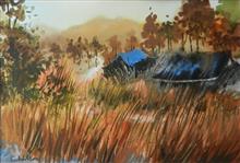 Golden Grass Kumaon - 3, painting by Chitra Vaidya, Watercolour on Paper, 6.5 x 9.5 16inches