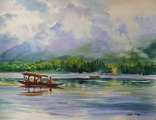  Dal Lake, Kashmir, Painting by Chitra Vaidya, Watercolour on paper, 7.5 x 11 inches