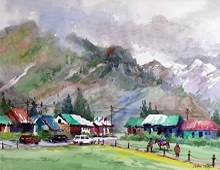Sonmarg, Kashmir Painting by Chitra Vaidya, Watercolour on Paper, 14 x 21 inches