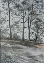 Kumaon Landscape - 16, sketch by Chitra Vaidya, Charcoal on paper, 8 x 5.5 inches
