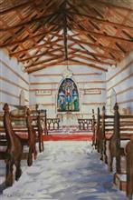 Inside St Mary's Church, Kothgarh, Himachal, Painting by Chitra Vaidya, Watercolour on Paper, 21 x 14 inches