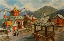 Temple in Himachal, Painting by Chitra Vaidya, Watercolour on Paper, 14 x 21 inches