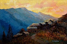 Twilight at Shoja, Himachal, Painting by Chitra Vaidya, Oil on Canvas , 24 x 36 inches