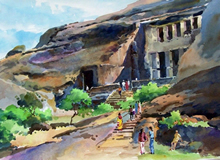 Kanheri Caves, Painting by Chitra Vaidya
