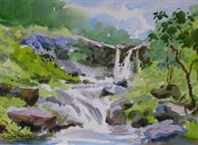 Bhedaghat Waterfall, Painting by Chitra Vaidya, Watercolour on Paper, 7.5 x 11.5 inches