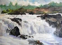 Bhedaghat Waterfall, Painting by Chitra Vaidya, Watercolour on Paper, 14 x 21 inches