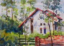 Bunglow, Painting by Chitra Vaidya, Watercolour on Paper , 14 x 21 inches