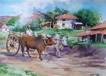 Village - 15, Painting by Chitra Vaidya, Watercolour on paper, 14 x 21 inches