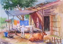 Village - 20, Painting by Chitra Vaidya, Watercolour on paper, 22 x 30 inches