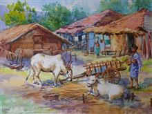 Village - 21, Painting by Chitra Vaidya, Watercolour on paper, 22 x 30 inches