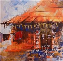 Village - 25, Painting by Chitra Vaidya, Watercolour on paper, 14 x 14 inches