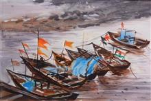 Fishing Boats, Kokan - 1, Painting by Chitra Vaidya, Watercolour on paper, 14 x 21 inches