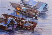 Fishing Boats, Kokan - 2, Painting by Chitra Vaidya, Watercolour on paper, 14 x 21 inches