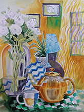 Still life with flower vase - 1, Painting by Chitra Vaidya, Watercolour on Handmade paper, 15.5 x 11.5 inches