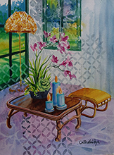 Still life with flowers - 2, Painting by Chitra Vaidya, Watercolour on Handmade paper, 15.5 x 11.5 inches