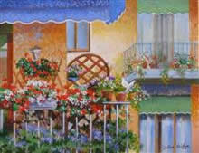 Floral Balcony, Painting by Chitra Vaidya, Acrylic on Canvas, 14 x 18 inches